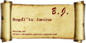 Bogáts Janina névjegykártya